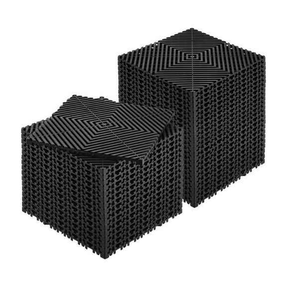 MYXU Drainage Mat 12'x12', 40-Piece Interlocking Floor Tiles, Heavy Duty PP Material, Non-Slip Garage Floor Mats for Kitchen, Garden, Outdoor, Black