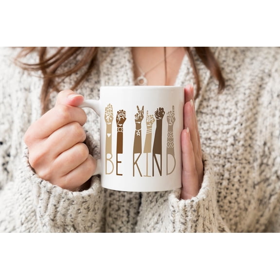 MYYUK Be Kind Sign Language Coffee Mug - Inspirational Gift for Friend - Diversity Gift - ASL - Teacher Present