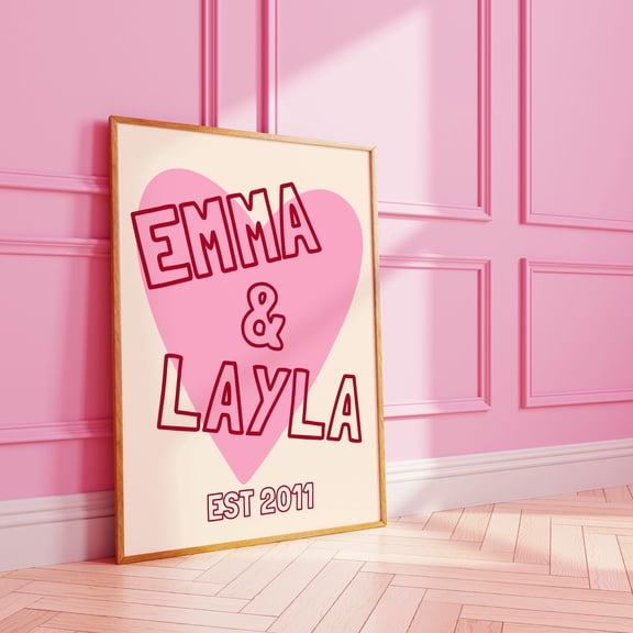MYYUK Couples Heart Personalised Name Print : Custom Pink Wavy Partner Poster