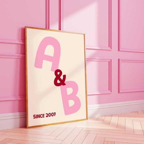 MYYUK Couples Personalised Initial Print : Custom Wavy Partner Poster