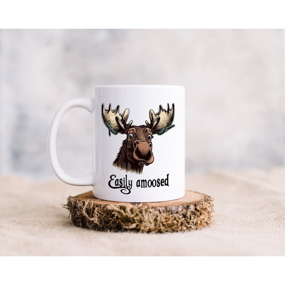 MYYUK Easily Amoosed Ceramic Coffee Mug - A Moose-t Have for Silly Mornings - Moose Pun Coffee Mug Gift - Moose Lover Gift