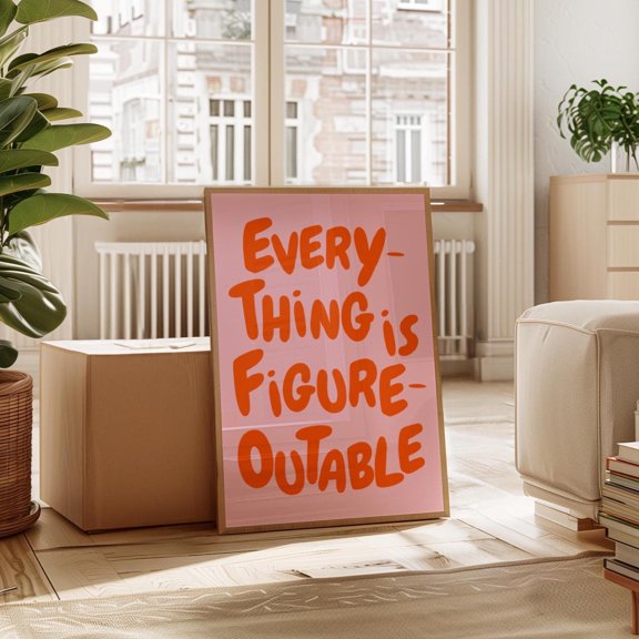 MYYUK Everything Is Figureoutable Uplifting quote print Inspirational Wall Art Pink Orange Office Print Wall Art Affirmation Poster