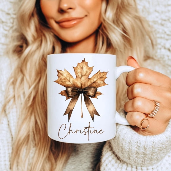 MYYUK Fall Coffee Mug, Tumblers, 20oz Skinny Tumblers or Frosted Glass Cup: Personalized Leaf with Bow, Autumn Gift Idea