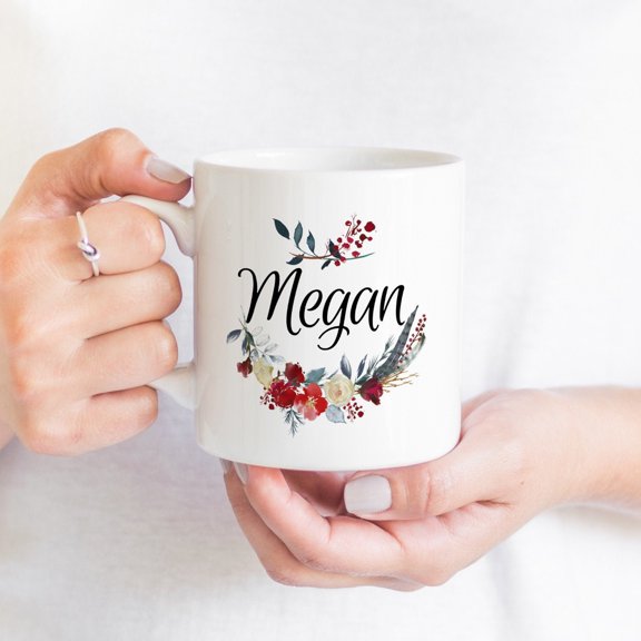 MYYUK Floral themed name mug / Personalised Christmas gift for her / Personalized mug with a name / Floral Name Coffee Mug