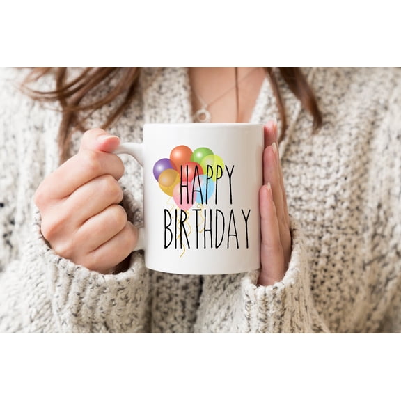 MYYUK Happy Birthday Gift Coffee Mug - Birthday Mug with Balloons - Present for Birthday