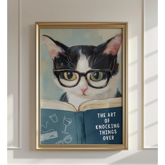 MYYUK Humorous Cat Reading Poster: Quirky Bathroom Wall Art, Aesthetic Decor for Book Lovers, Cute Kitty Poster