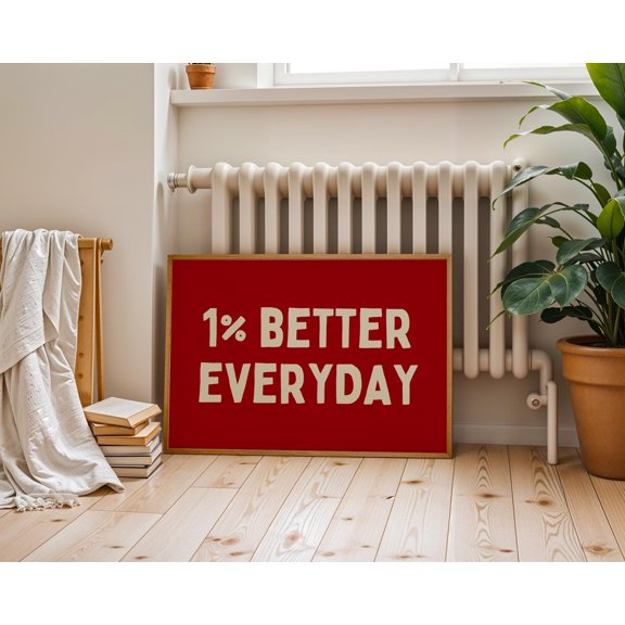 MYYUK Office Poster, 1% Better Everyday Poster, , Inspirational Quote Wall Art, Workplace Decor, for Coworker, Corporate Red