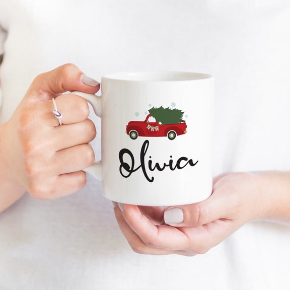 MYYUK Personalised Christmas mug with red Christmas tree truck / Cute Christmas Gift for her / Christmas present / Christmas gift Coffee Mug