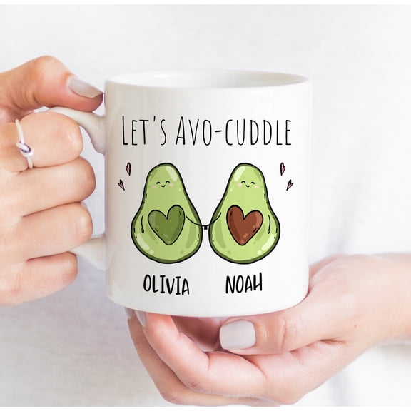 MYYUK Personalised Let's Avo-Cuddle Couple Mug with Names / Valentine's Day Gift for Her Him Wife / Cute Anniversary Idea Vegan Avocado Joke