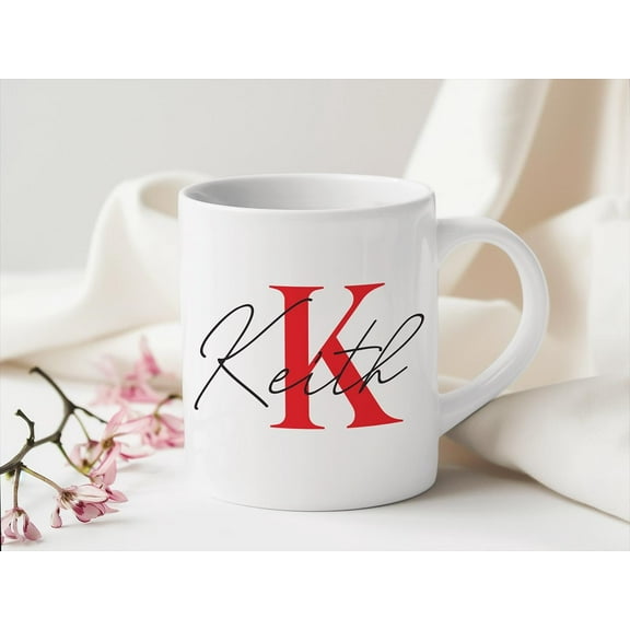 MYYUK Personalised Mug with Name and initial - Custom White Cup in 8 Colour Options - personalised text4