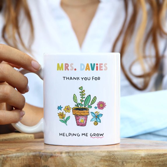 MYYUK Personalised teacher mug Thank you for helping me grow Cute Teacher Appreciation Gifts with name End of term gift Teaching Assistant