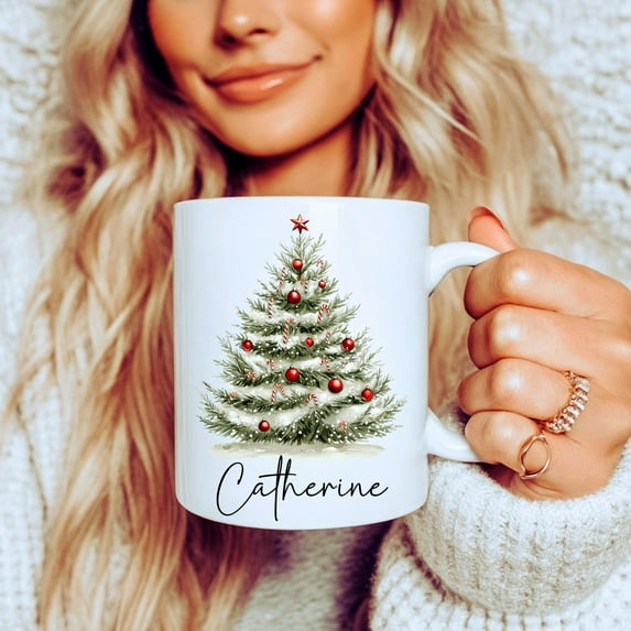 MYYUK Personalized Christmas Tree Mug, Frosted Glass Cup, or Stainless Steel Tumbler, Custom Name Holiday Gift