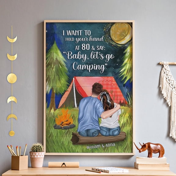 MYYUK Personalized Couple Camping Wall Art, Custom Tent Campfire Unframed Poster, Nature Adventure Gift for Camper, RV Camper Decor
