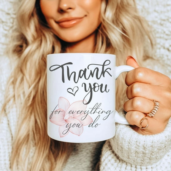 MYYUK Personalized Pink Floral Thank You Coffee Mug: Appreciation Gift for Coworkers