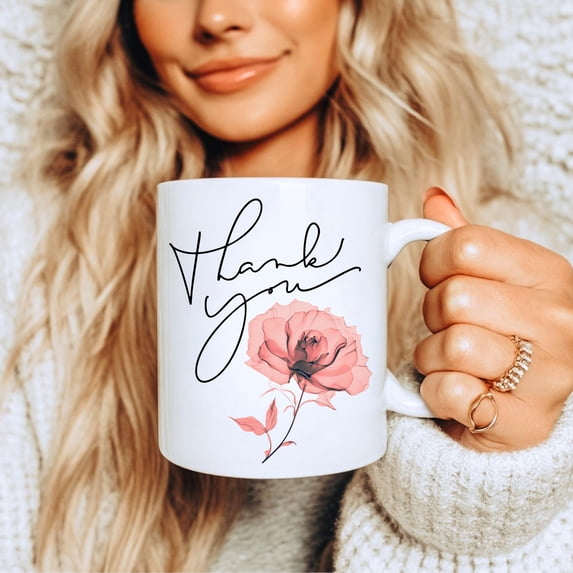 MYYUK Personalized Thank You Gift For Employee, Custom Name Coffee Mug Gift, Floral Ceramic Mug, Greeting Card Alternative, Coworker Appreciation