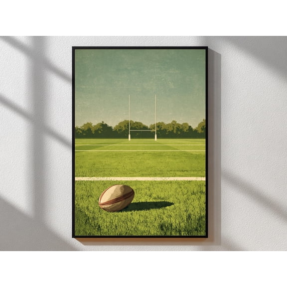 MYYUK Rugby Poster | Retro Sports Wall Art | Mid-Century Post & Ball | Retro Color Palette | Classic Typography Decor