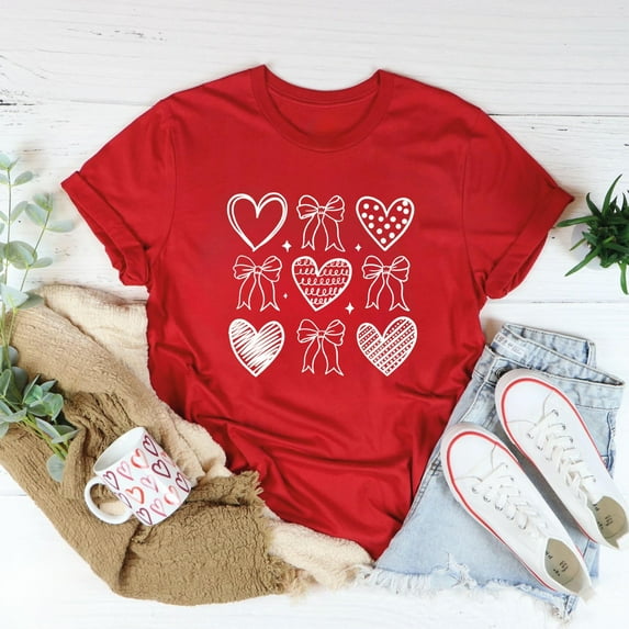 MYYUK Valentine Bows Shirt, Valentine's Day Women's Tee, Holiday Women's Shirt