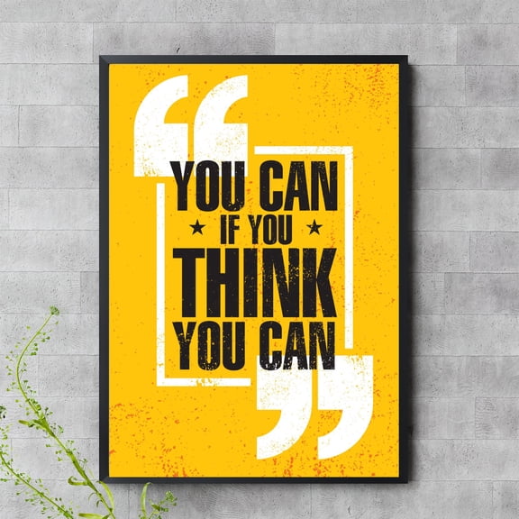 MYYUK You Can If You Think You Can Print | Motivational Wall Art | Bold Yellow Quote Poster | Mindset