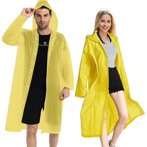 MYYZ EVA Rain Poncho for Adults, 2 Pack Reusable Raincoat with Hoods and Sleeves, Yellow