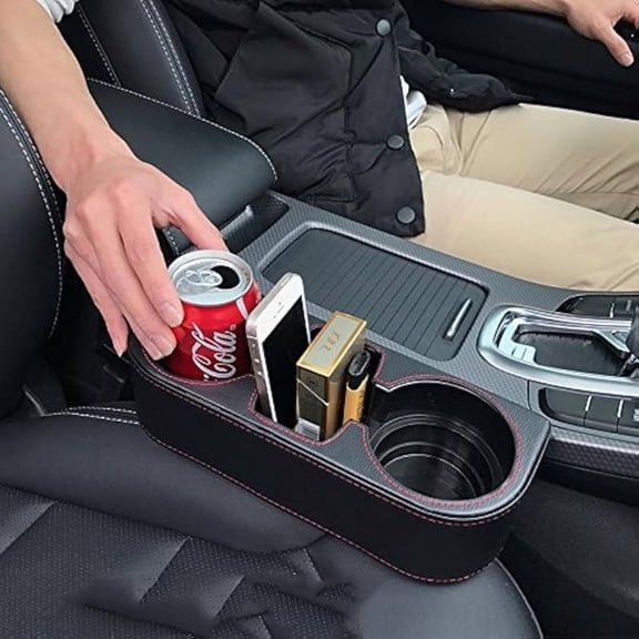 MYYZ Car Cup Holder Organizer Multifunctional Gap Filling with PU Leather Cover, Black 1-Pack