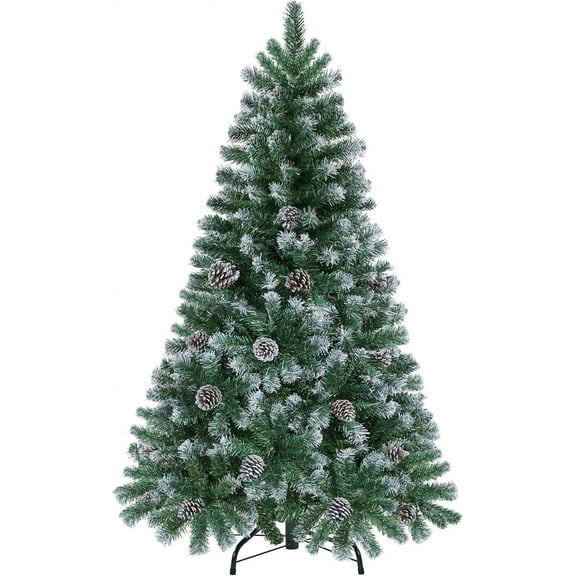 MYZBBD 4.5ft Artificial Christmas Tree, Snow Flocked Christmas Tree w/35 Pinecones, 412 Frosted Tips, Pre-Decorated Tree for Holiday Party Decoration