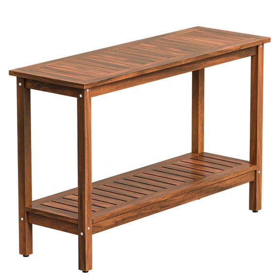 MYZBBD 48in 2-Shelf, Natural Patio Console Table, Outdoor Solid Wood Side Table Multifunctional Buffet Bar Storage Organizer.
