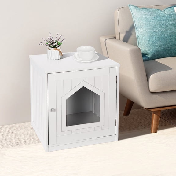 MYZBBD Litter Box Enclosure Cat Litter Box Furniture Hidden Litter Box Furniture Indoor Box Cabinet Cat House Side Table Nightstand (White)