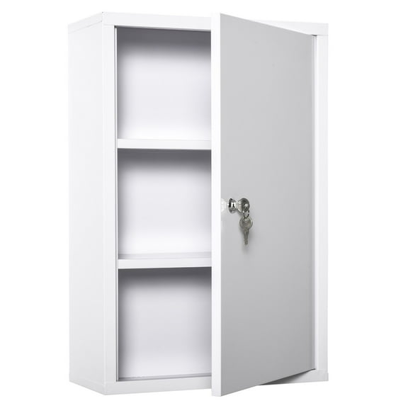 MYZBBD Lockable 3-Tier Wall-Mounted First Aid Cabinet, Medicine Storage Organizer with Secure Key Lock & Adjustable Shelves, Easy to Install