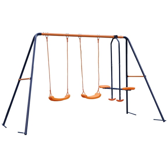 MYZBBD Metal Frame Sturdy Durable Swing Set with 2 Swing Seats and 1 Seesaw ,apply to Outdoor Backyard Playground,high security.