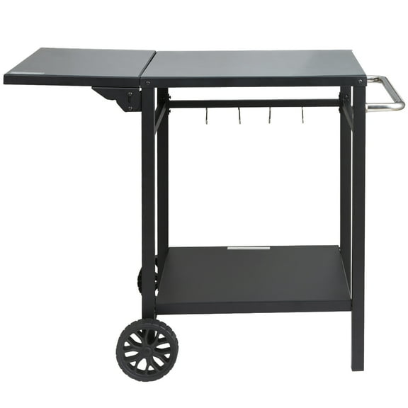 MYZBBD Outdoor Grill Dining Cart with Double-Shelf, BBQ Movable Food Prep Table, Multifunctional Foldable Iron Table Top, Portable Modular Carts for Pizza Oven,21.65 x 21.65 in Iron Tabletop