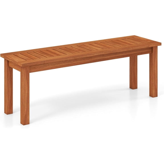 MYZBBD Outdoor Wood Bench, 2-Person Backless Patio Garden Bench with Slatted Seat, Front Porch Dining Seating Furniture for Deck, Yard and Park (1)