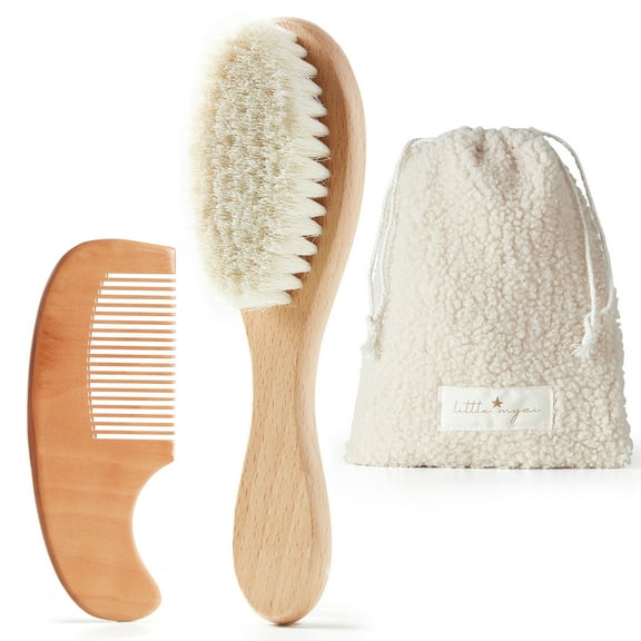 MYZI Baby Hair Brush Set – Soft Baby Brush Set for Newborns, Baby Comb and Brush Set Girl and Boy, Toddler Hair Brush and Toddler Comb - Baby Gift Set