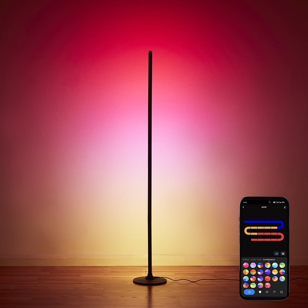 MYZI LED Floor Lamp, RGB Corner Lamp, Smart Corner Floor Lamp with Remote, Alexa, and App Control, Dimmable Floor Lamp with Music Sync