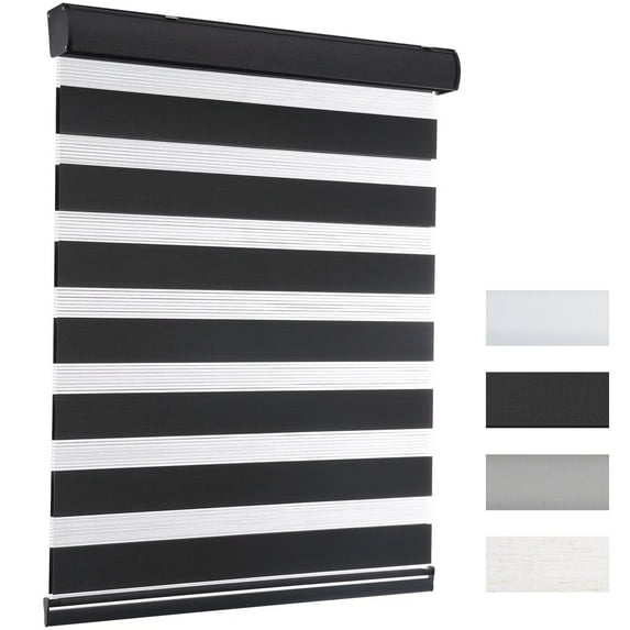 MYshade Cordless Zebra Blinds Black-29"W*50"H Pull Down Roller Window Shades Double Layer Light Control Free Stop Window Shades Day and Night Blinds Easy Installation for Home
