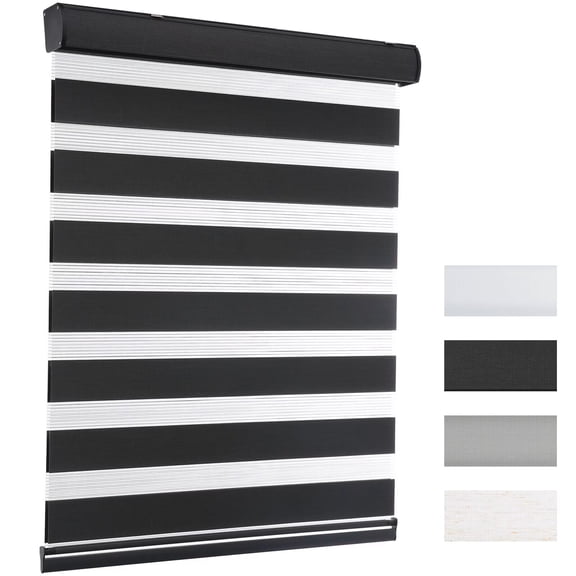 MYshade Cordless Zebra Blinds Black-33"W*64"H Pull Down Roller Window Shades Double Layer Light Control Free Stop Window Shades Day and Night Blinds Easy Installation for Home