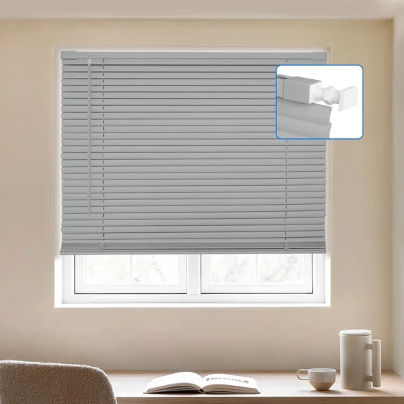 MYshade No Tools-No Drill Gray-22"W*64"H Cordless 1" Light Filtering Mini Blinds for Indoor Windows Horizontal Shades with Smooth Lift & Dustproof Slats