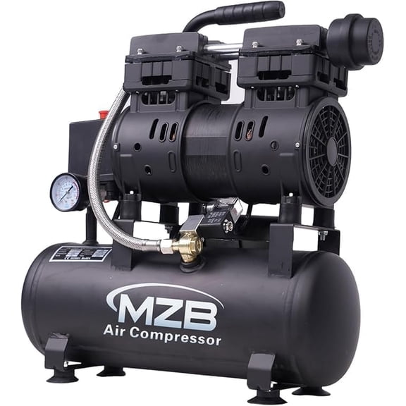 MZB 1.0HP Oil-Free Ultra Quiet Air Compressor, 2.4 Gallon 110V 60Hz 5.65CFM Max 115PSI 65dB Steel Tank Compressor for Spray Painting Auto Repair Carpentry Decoration