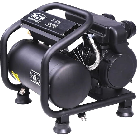 MZB 1.5HP 1.6 Gallon 1-Stage Oil-Free Air Compressor, 115PSI 110V Quiet Steel Tank for Auto Repair, Spray Painting , Woodworking Black PM-1100H-6