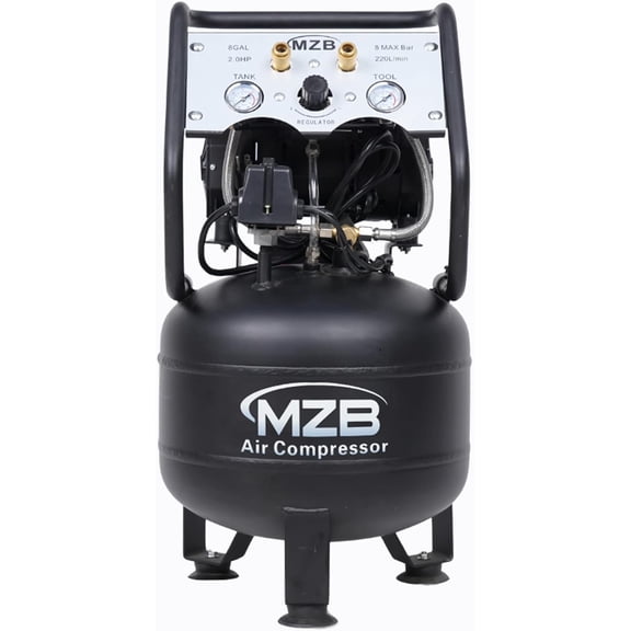 MZB 8 Gallon Ultra Quiet Air Compressor 110V/60Hz Steel Tanks Oil-Free 79dB Noise Level Air Compressor with Wheels for Spray Painting, Auto Repair, Carpentry Decoration