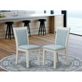 thumbnail image 1 of MZC0T15 Dining Room Chairs Set of 2 - Baby Blue Linen Fabric Seat and High Chair Back -Wire Brushed Linen White Finish (SET OF 2), 1 of 5