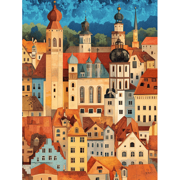 European Town Canvas Painting/Wall Art，Suitable for Living Room，Bedroom，Dining Room，Office，Hotel Decoration.
