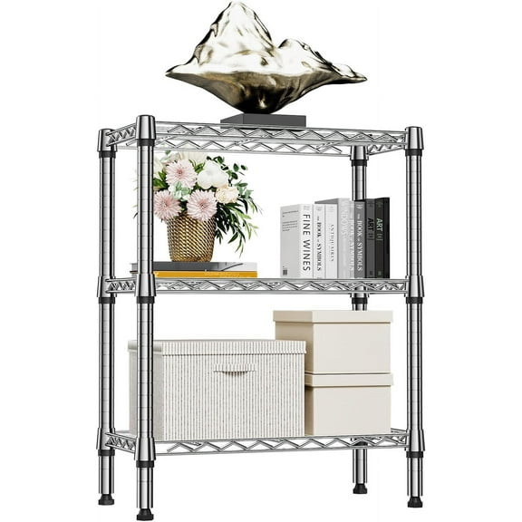 M MZG 3 Tiers Metal Shelf Dimensions: 26.5"W x 11.8"D x 31.5"H Storage Shelving Unit, Silver