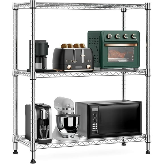 M MZG 3 Tier Wire Shelf,13.8" D x 29.5" W x 35.5" H,Chrome Shelves Wire Rack for 750 lbs Capacity,Kitchen,Pantry,Closet