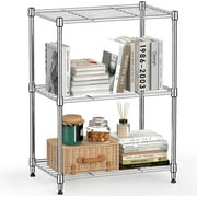 MZG 3 Tier Wire Shelving Unit,3 Shelves Shelf Rack, 11.8"D x 17.7"W x 26.3"H,Metal Storage Shelves 450 lbs,Silver
