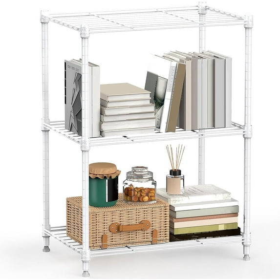 M MZG 3 Tier Wire Shelving Unit,3 Shelves Shelf Rack, 11.8"D x 17.7"W x 26.3"H,Metal Storage Shelves 450 lbs,White