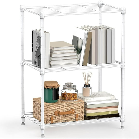 M MZG 3 Tier Wire Shelving Unit,3 Shelves Shelf Rack, 11.8"D x 17.7"W x 26.3"H,Metal Storage Shelves 450 lbs,White