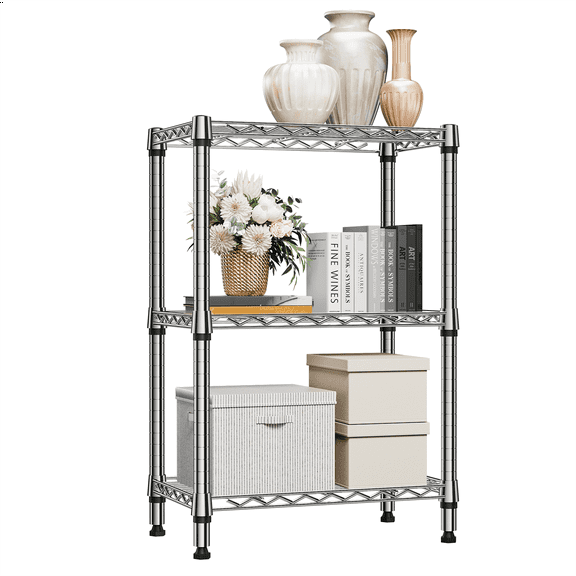 M MZG 3 Tier Wire Shelving Unit, Dimensions: 23.6"W x 13.8"D x 35.5"H, Silver