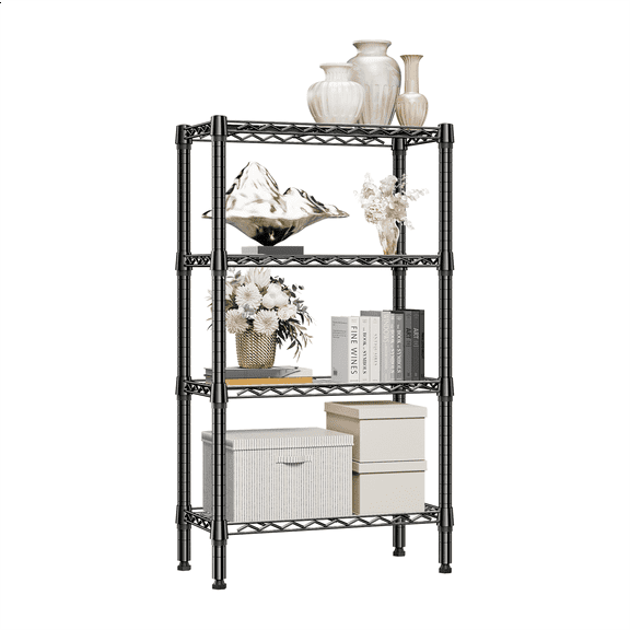 M MZG 4 Tier Standing Adjustable Shelves,Metal Shelving Units,11.8" D x 25.6" W x 45.5" H,Kitchen Garage Storage Rack,Black