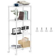MZG 4 Tier Steel Wire Shelf with Wheels, 11.8" D x 17.7" W x 40.8" H,Kitchen Bathroom, White