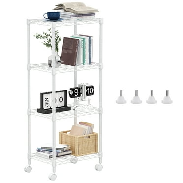 MZG 4 Tier Steel Wire Shelf Rolling, 11.8" D x 17.7" W x 40.8" H, Storage Shelves with Wheels,Kitchen Pantry Adjustable Rack, White